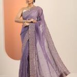 lavender embroidered silk blend saree