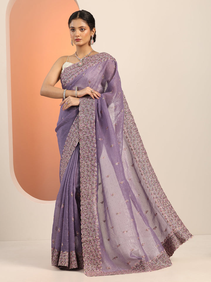 lavender embroidered silk blend saree