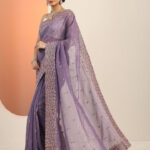 lavender embroidered silk blend saree