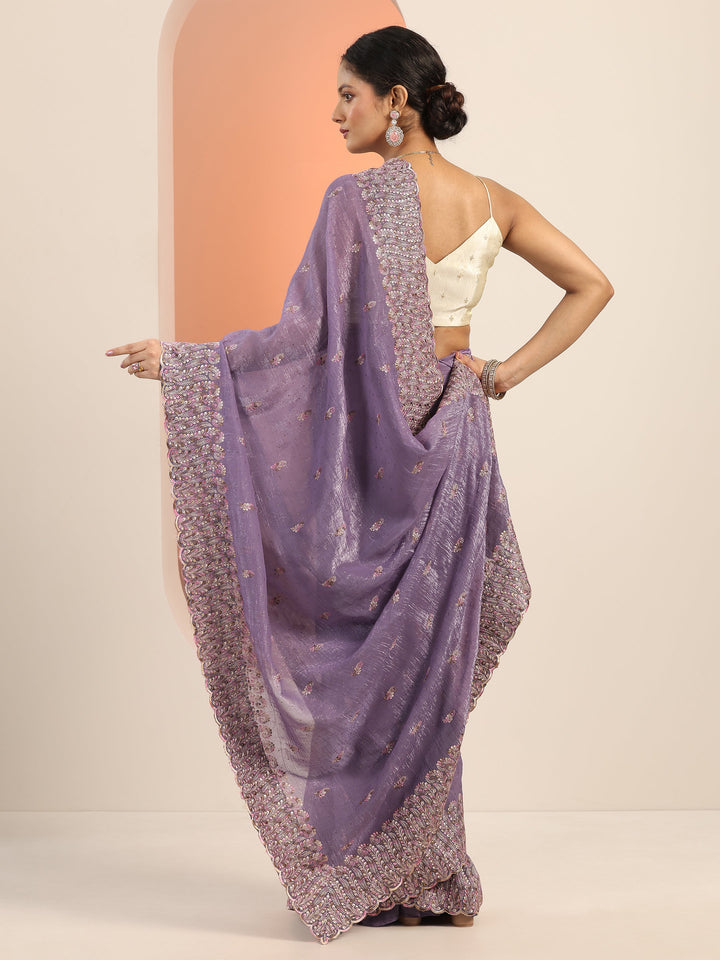 lavender embroidered silk blend saree