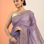 lavender embroidered silk blend saree