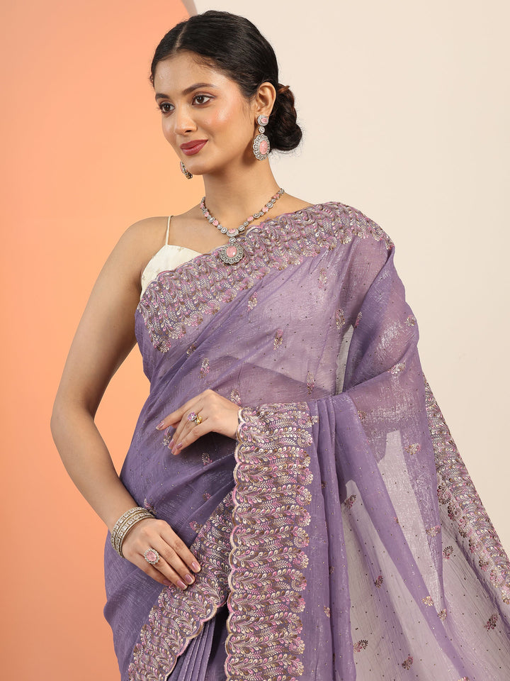 lavender embroidered silk blend saree