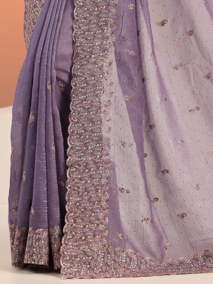 lavender embroidered silk blend saree