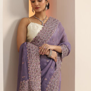 Home lavender embroidered silk blend saree