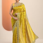 mustard embroidered silk blend saree