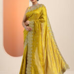 mustard embroidered silk blend saree