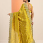 mustard embroidered silk blend saree
