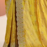 mustard embroidered silk blend saree