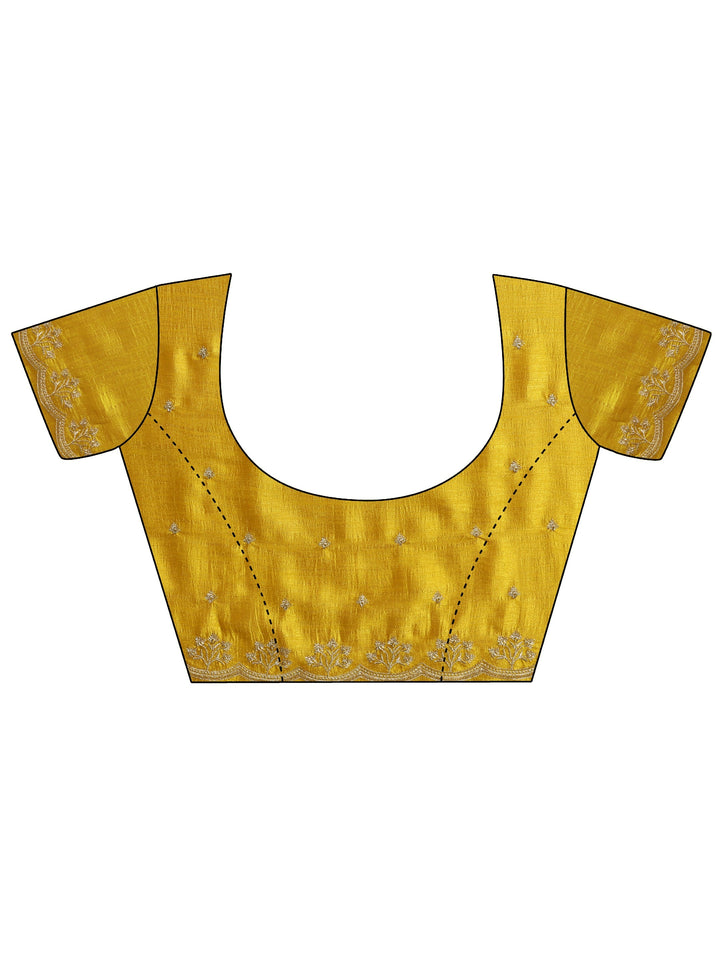 mustard embroidered silk blend saree