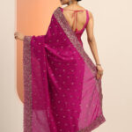 magenta embroidered silk blend saree