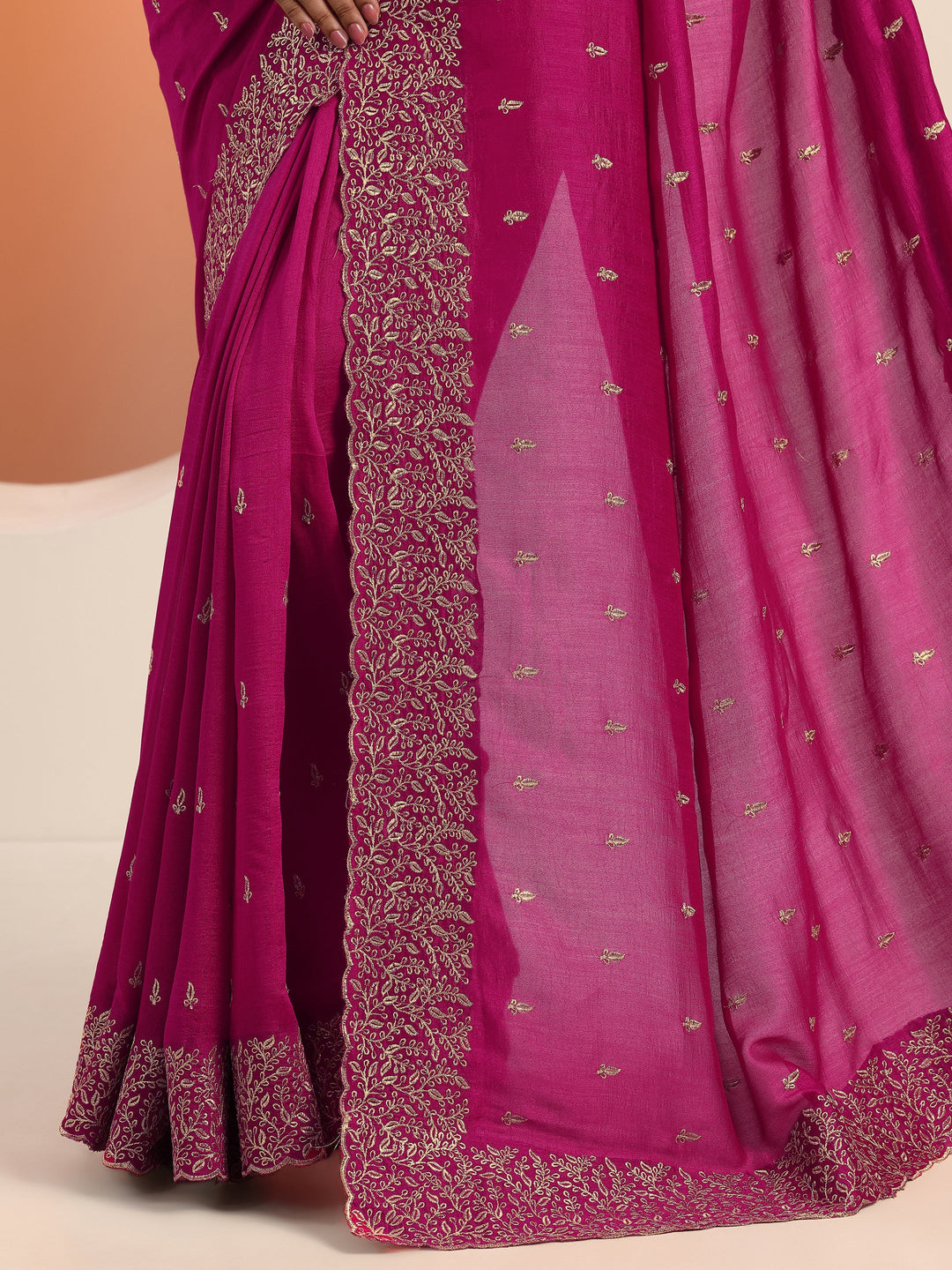 magenta embroidered silk blend saree