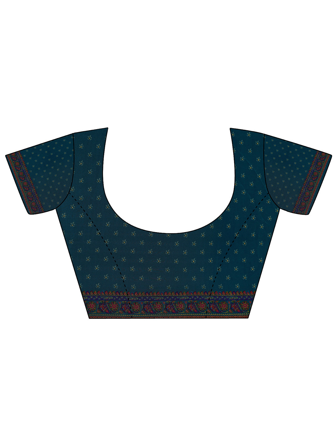 blue printed crepe saree