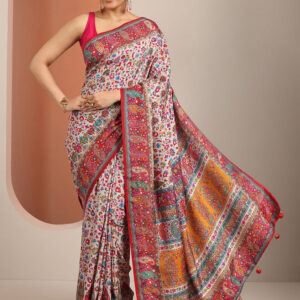 multi printed silk blend saree