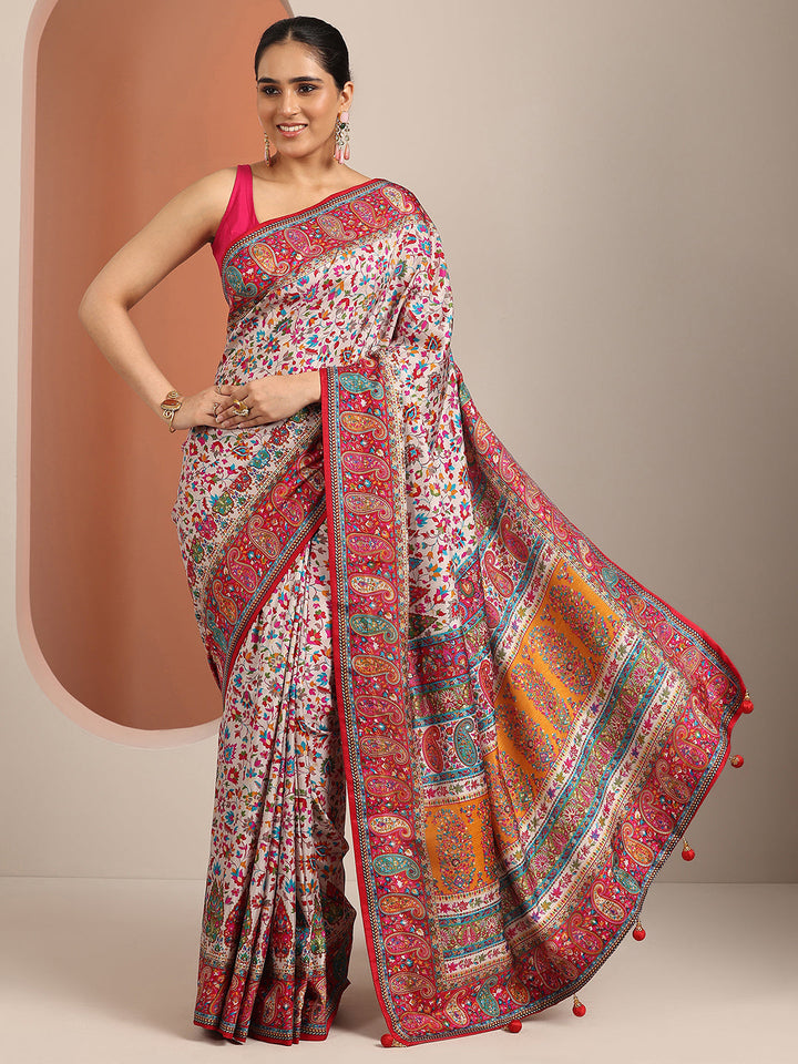 multi printed silk blend saree
