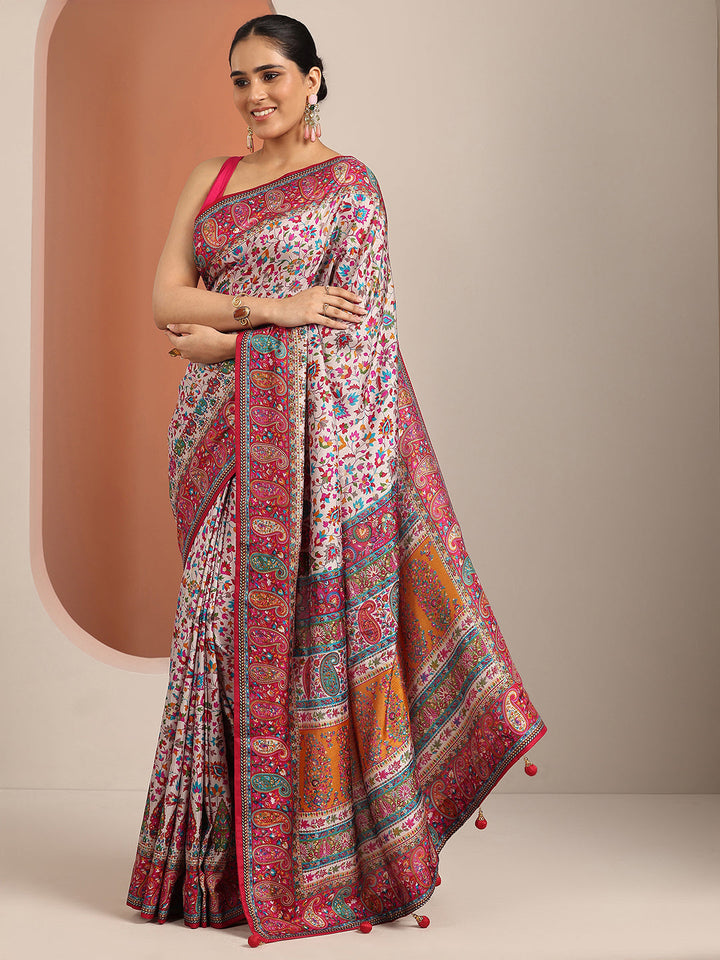 multi printed silk blend saree