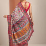 multi printed silk blend saree