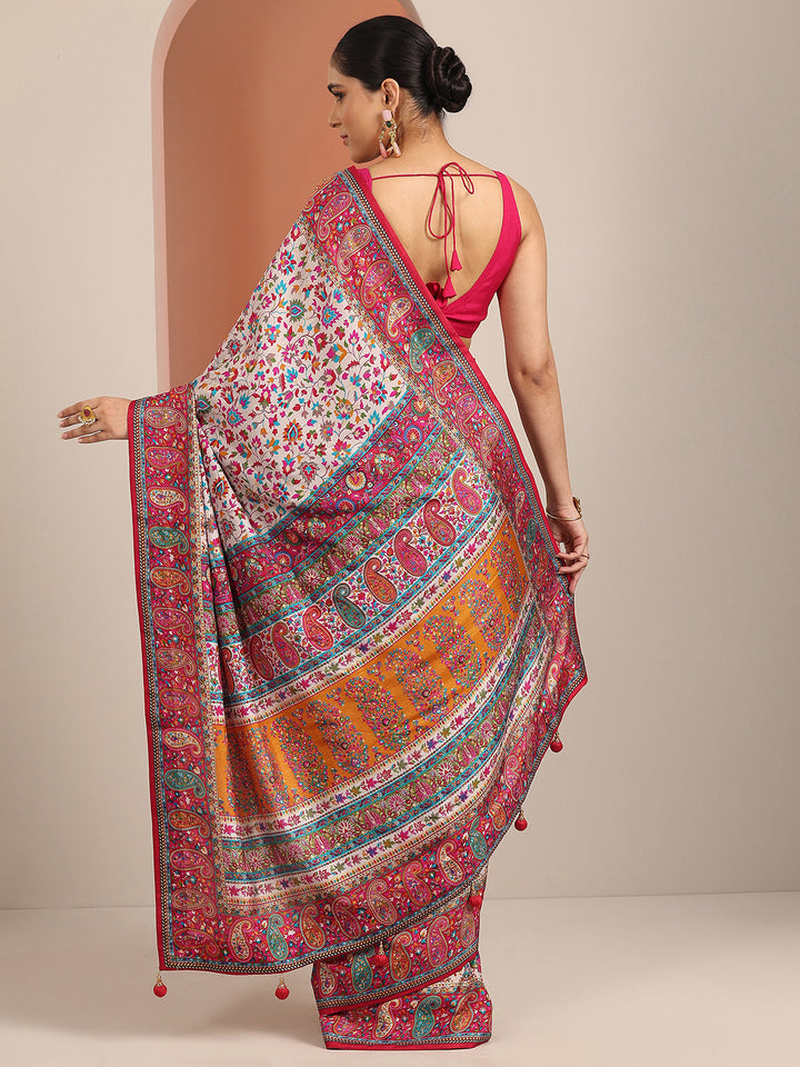 multi printed silk blend saree