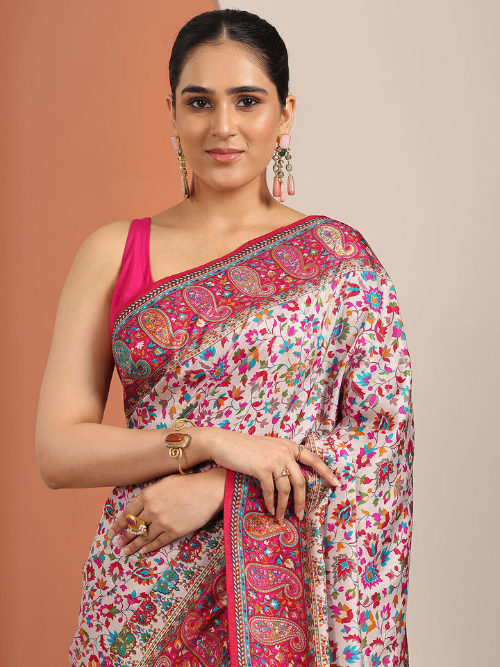 multi printed silk blend saree