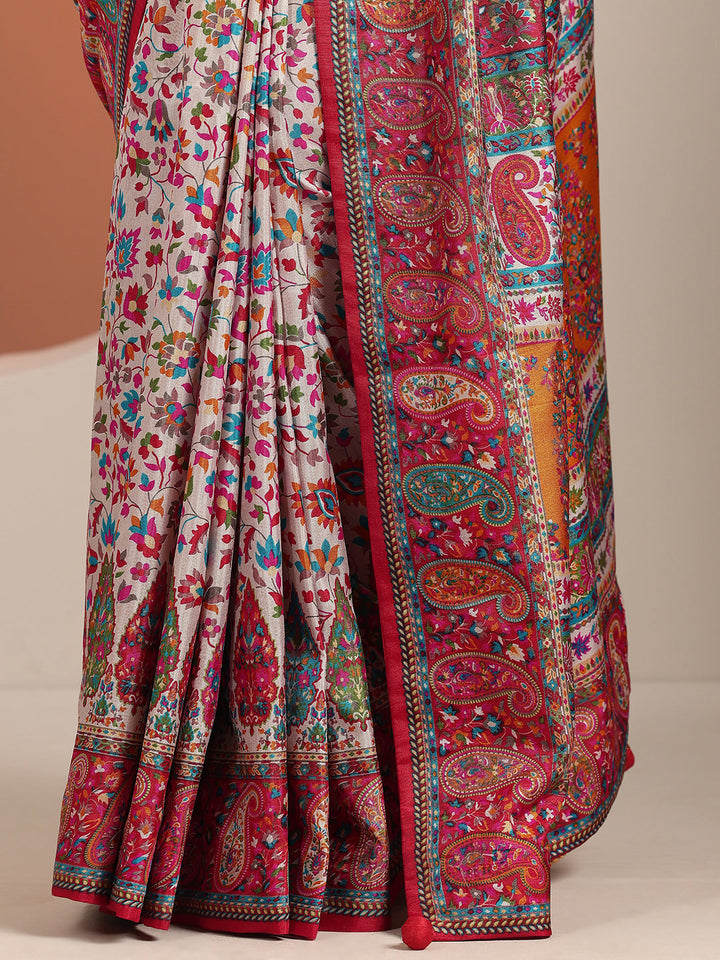 multi printed silk blend saree