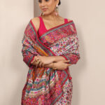 multi printed silk blend saree