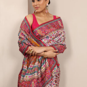 Home multi printed silk blend saree