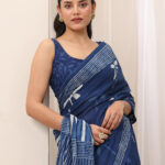 indigo printed cotton saree