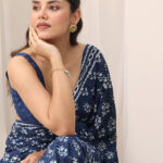 indigo printed cotton saree