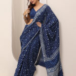 indigo printed cotton saree