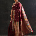 maroon woven design silk blend saree