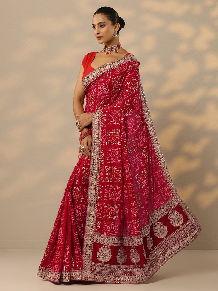 red bandhani printed silk blend saree
