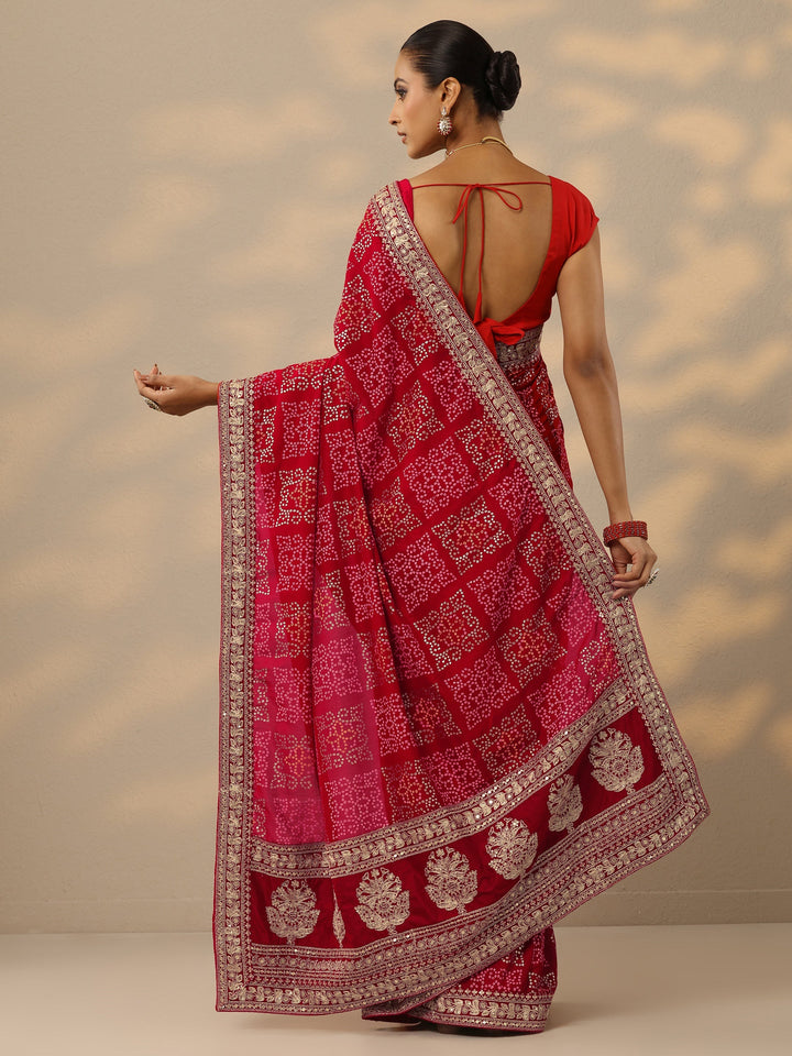 red bandhani printed silk blend saree