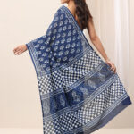 indigo printed cotton saree