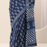 indigo printed cotton saree
