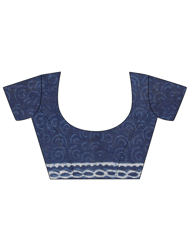 indigo printed cotton saree