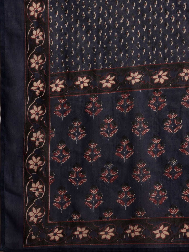 Blue Printed Cotton Straight Suit Set