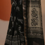 black printed silk blend saree