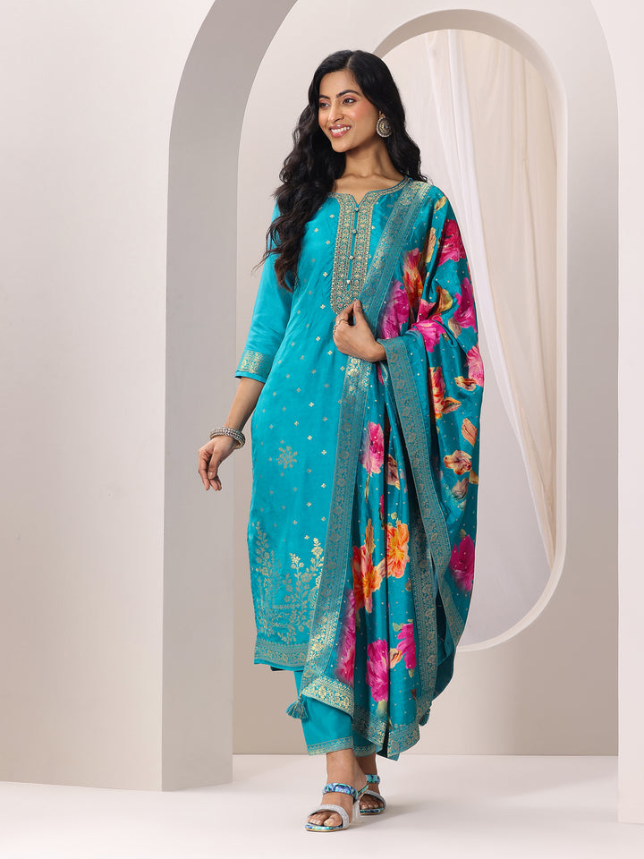 Rama Woven Design Silk Blend Straight Suit Set