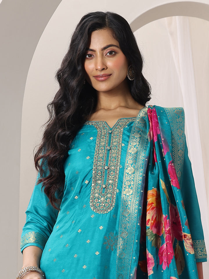 Rama Woven Design Silk Blend Straight Suit Set