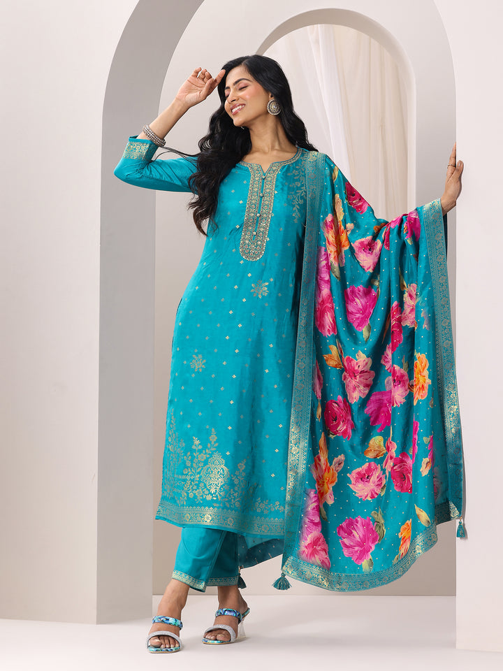 Rama Woven Design Silk Blend Straight Suit Set