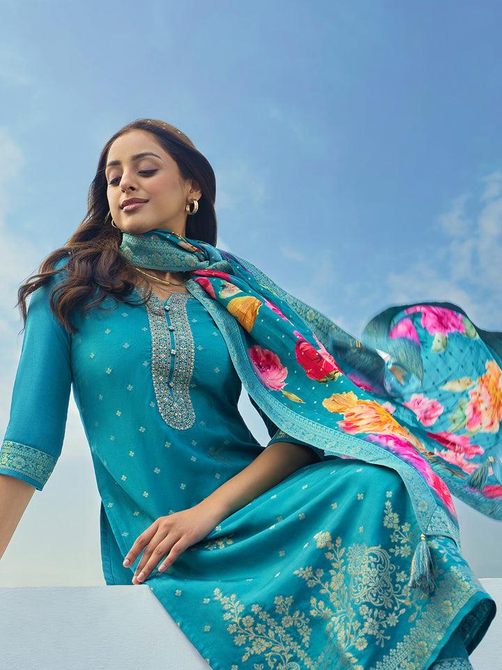 Rama Woven Design Silk Blend Straight Suit Set