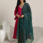 red embroidered silk blend straight suit set