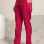 red embroidered silk blend straight suit set