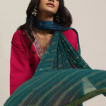 red embroidered silk blend straight suit set