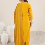 mustard yoke design silk blend straight set