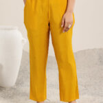mustard yoke design silk blend straight set