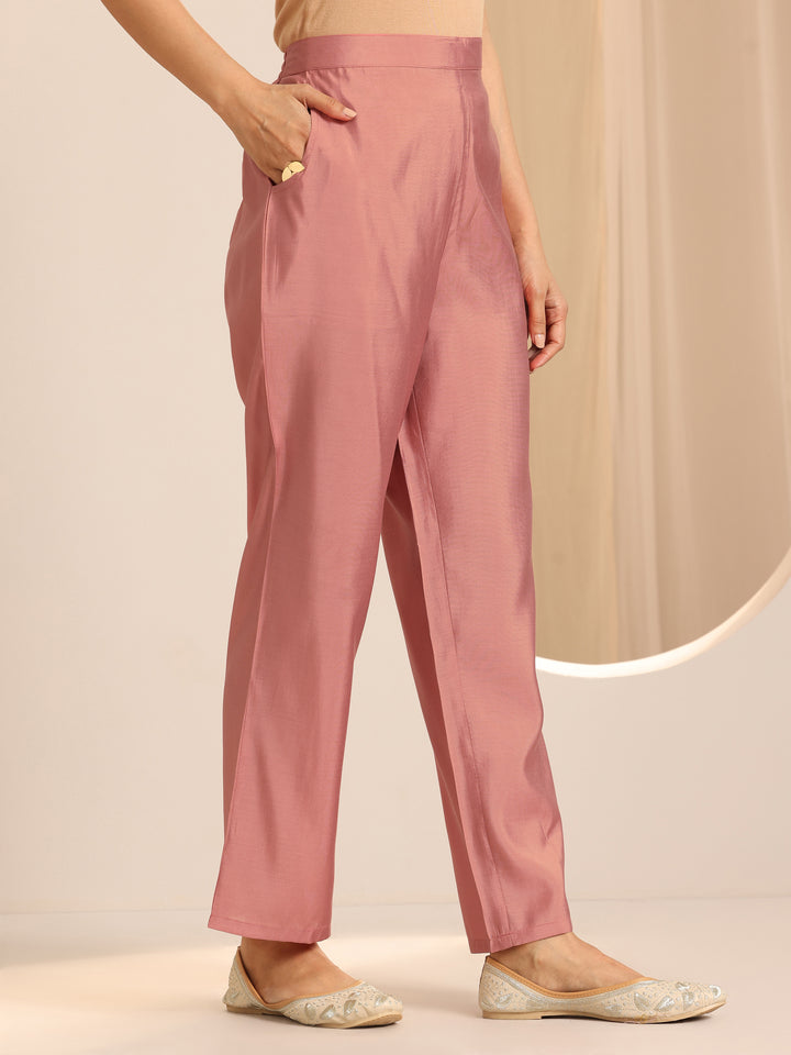 Peach Self Design Silk Blend Straight Set