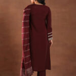 maroon embroidered silk blend a line suit set