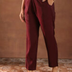 maroon embroidered silk blend a line suit set