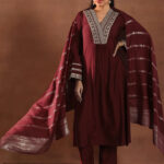 maroon embroidered silk blend a line suit set