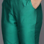 green solid silk blend straight set